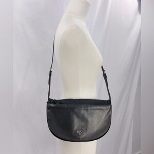 Prada Vintage Leather & Canvas Shoulder Crossbody Bag Black n Brown